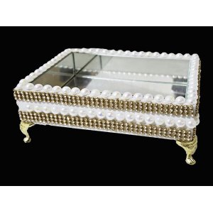 Bandejas decorativa stras e perolas com revestimento interno vidro
