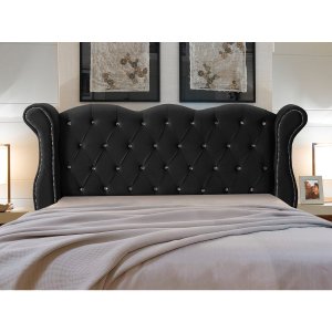 Cabeceira de Cama Box Madeira Estofada Luxo Casal Safira:preto