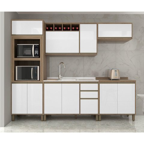 Cozinha Completa Modulada 5 Peças com Torre Forno e Microondas Armário e Balcão Mel Luciane Móveis