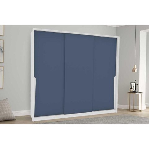 Guarda Roupa Casal 3 Portas de Correr e 4 Gavetas Porto Branco/azul - Politorno