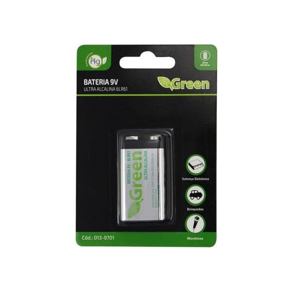 Kit 10 Bateria 9V alcalina 6LR61 green 013-9701
