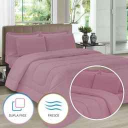 Jogo de Cama Casal 5 Peças com Edredom e Porta Travesseiros Rose Casa Dona - 2