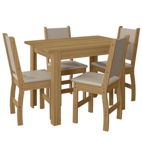 Kit Mesa de Jantar Bellagio 108x68 Cm com 4 Cadeiras Clara Freijo/savana