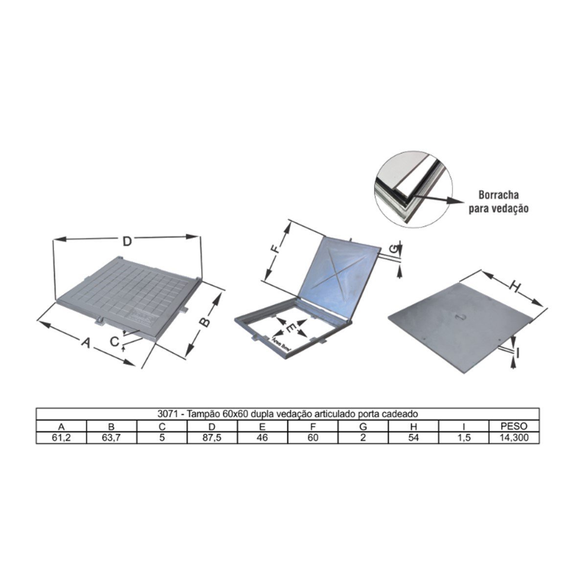 Tampa Tampão Chão Dupla Vedação Articulado Cadeado 60x60cm - 5