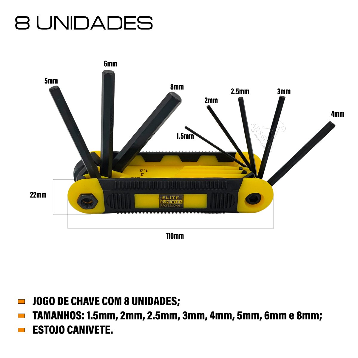 Kit 08 Chaves Hexagonais com Suporte Elite - 2