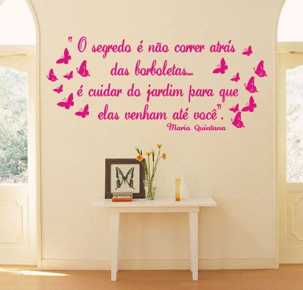 Adesivos Decorativos de Parede Frase Borboletas Decoração de Sala