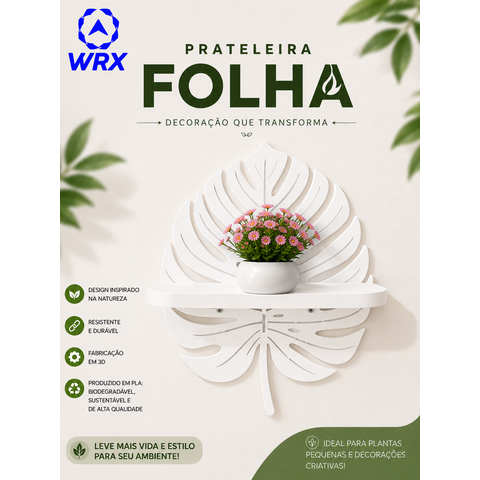 Prateleira Porta Vaso Folha Decorativa:Branco