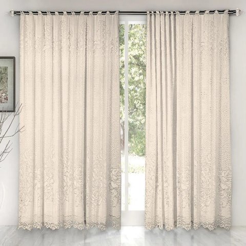 Cortina Marfim Renda C/ Forro Sala Roseiral 3,00x1,80 Alt