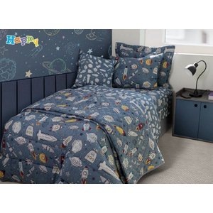 Jogo de Cama Solteiro Infantil Duplo 3 Peças Astronauta Azul Happy Day Sultan