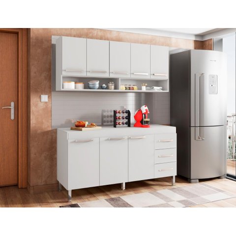 Armario Aereo + Balcao de Cozinha Branco Casa Moderna