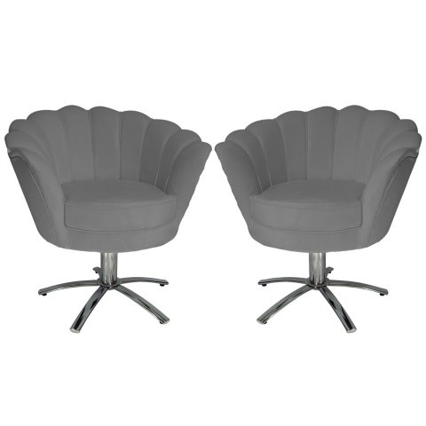 Kit 2 Poltronas Decorativa Pétala Base Giratória Metal Suede Cinza Mz Decor