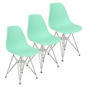 Ver imagem 1 de Kit 3 Cadeiras Charles Eames Eiffel Base Metal Cromado Verde Agua