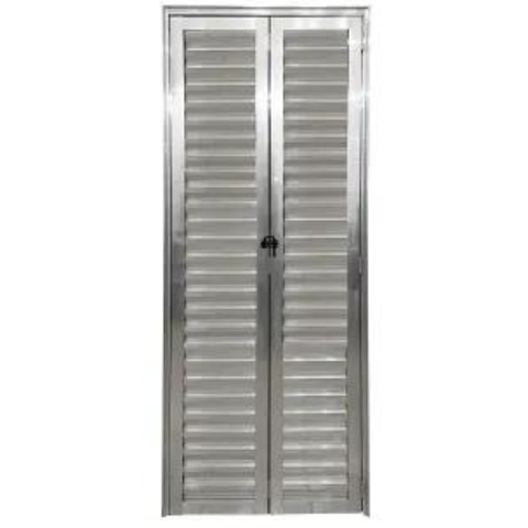 Porta de Alumínio Camarão Palheta com Trinco Lado Esquerdo 210x80cm Brilhante Allo Esquadrias