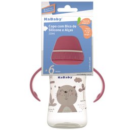 Copo de Bebê Mamadeira Com Bico de Silicone e Alças 250ml +6 Meses Kababy Rosa - 3