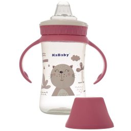 Copo de Bebê Mamadeira Com Bico de Silicone e Alças 250ml +6 Meses Kababy Rosa - 1