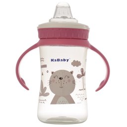 Copo de Bebê Mamadeira Com Bico de Silicone e Alças 250ml +6 Meses Kababy Rosa - 2