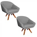 Ver imagem 1 de Kit 02 Poltronas Giratória Giovana Linho A26 Base Madeira Mm30 D’Rossi