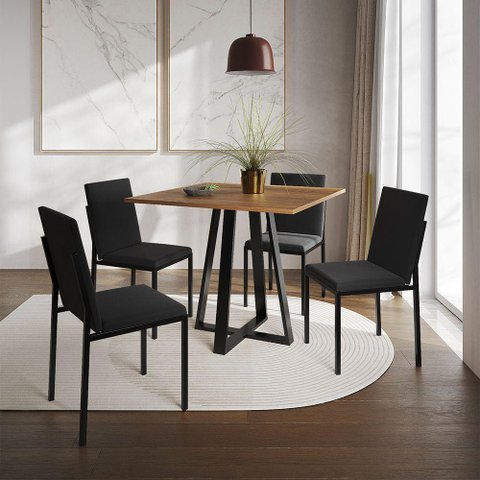 Conjunto de Jantar Mesa Mônaco 90cm Tampo Imbuia com 4 Cadeiras Estofadas Pretas - Cor: Preto