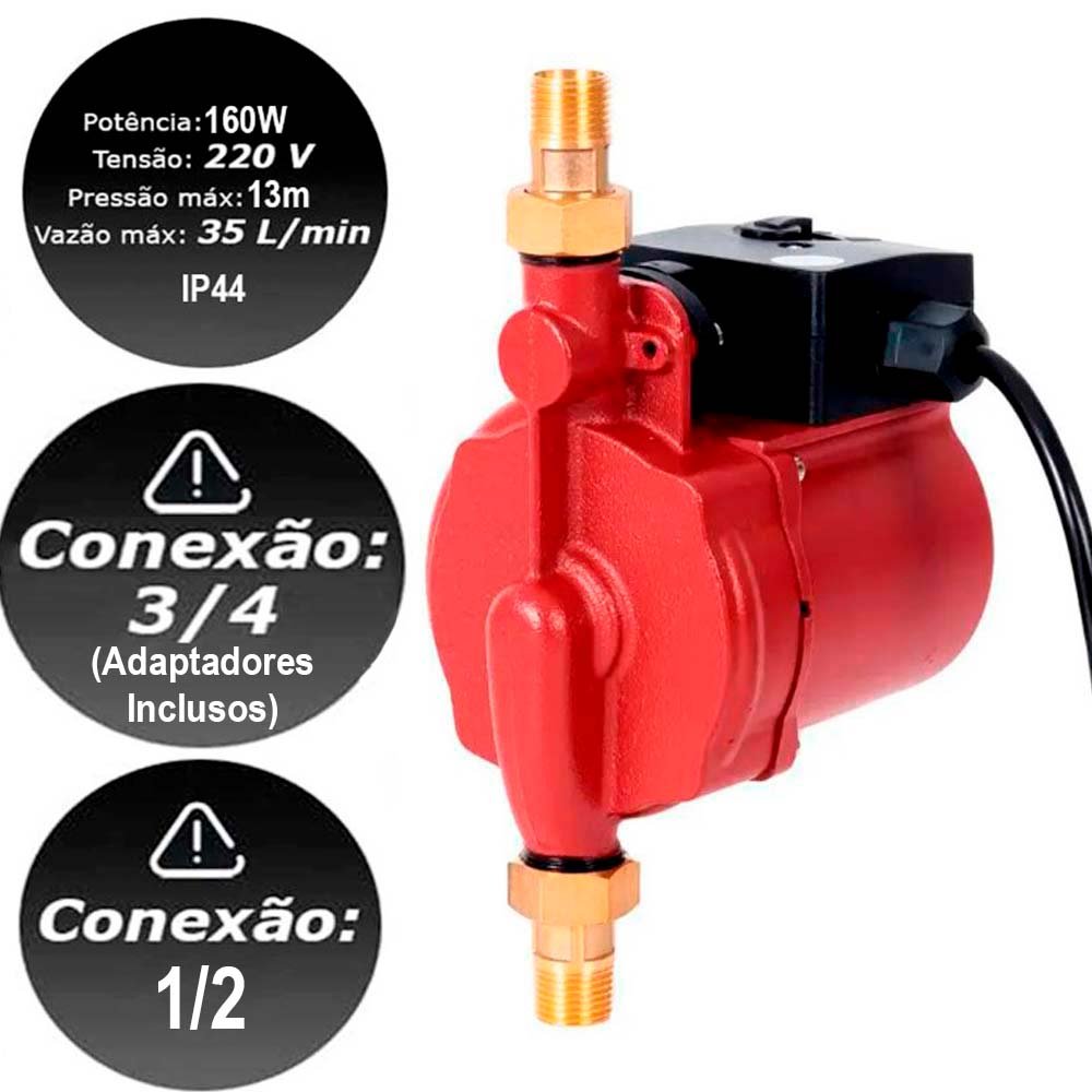 Bomba Pressurizadora 13mca 160w até 4 Pontos Agua Fria e Quente 110v - Torneira, Ducha e Chuveiro - 3