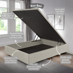 Cama Box Baú Viúva 120x203x42 Cm Corino Linho com Pistão a Gás - 7
