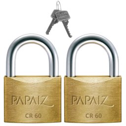 Cadeado Grande 60mm Haste Curta Latão Maciço Dourado com Chave | Papaiz | Kit 02 Un - 1