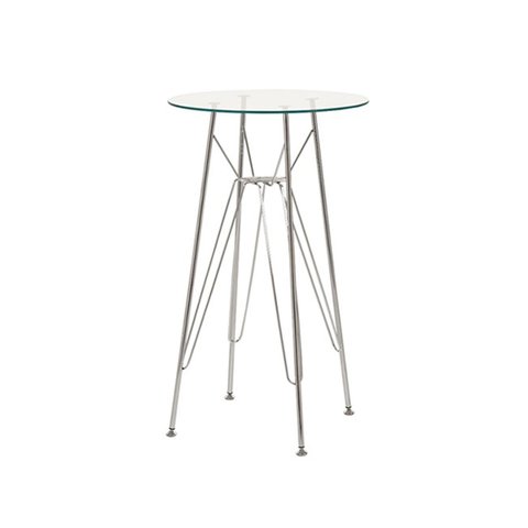 Mesa Eames Bistrô Alta Ferro Eiffel Cromada com Tampo de Vidro Redondo 60cm Poltronas do Sul 2062