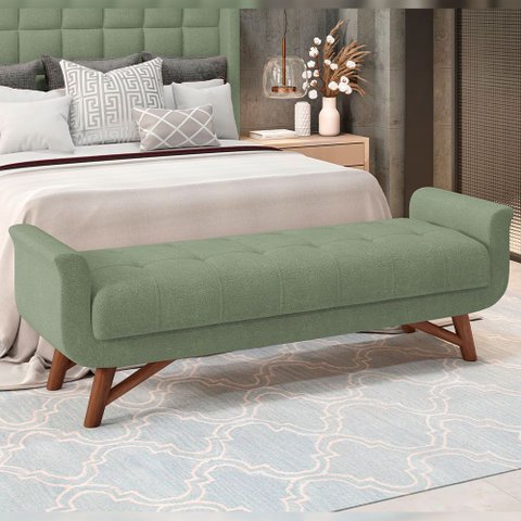 Puff Recamier Decorativo com Pés em Madeira 140 cm Itália P05 Bouclê Oliva - Lyam Decor