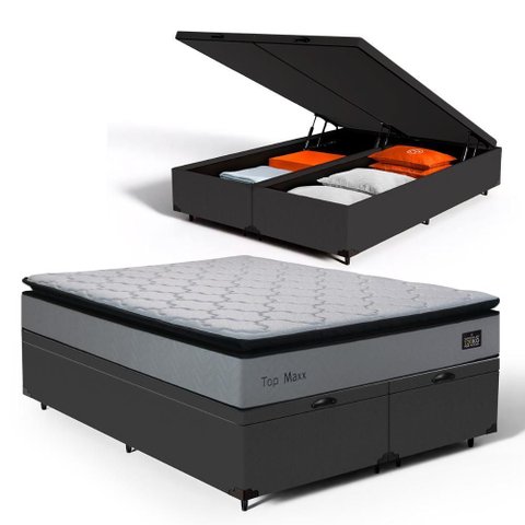 Cama Box Baú com Colchão de Espuma D33 Pillow Top Maxx Queen 158cm