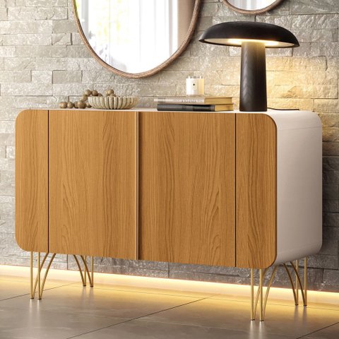 Aparador Buffet para Sala de Jantar 2 Portas Orgânico Pozzi B01 Off White Cinamomo - Lyam Decor