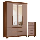 Ver imagem 1 de Guarda Roupa Solteiro Doble 04 Portas com Espelho e Cômoda Mobi Nogueira Capuccino - Móveis Albatroz