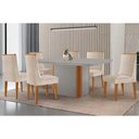 Ver imagem 1 de Sala Jantar Mesa Pietá Tampo c/ Vidro Curvo 180cm+6 Cadeiras Dakota Naturale/Off White - Suede