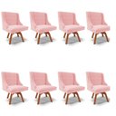 Ver imagem 1 de Kit 8 Cadeiras Estofadas Giratória para Sala de Jantar Lia Suede Rosa Bebê - Ibiza