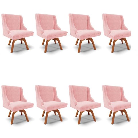 Kit 8 Cadeiras Estofadas Giratória para Sala de Jantar Lia Suede Rosa Bebê - Ibiza