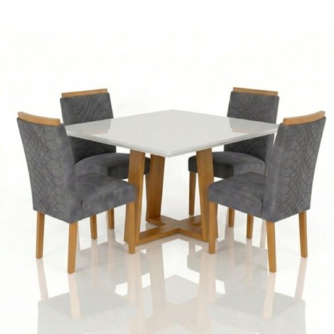 Conjunto Mesa de Jantar Pedro Art Assento com 4 Cadeiras 0,90 X 0,90 M:chumbo