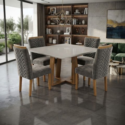 Conjunto Mesa de Jantar Pedro Art Assento 0,90x0,90m - Cinza Original