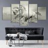 Quadro Decorativo Mosaico 5 Peças Cavalos Brancos Correndo - 1