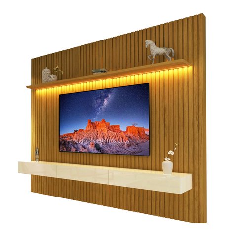 Home Suspenso 2.3 Ripado com LED Nobre Naturale - Gelius Móveis