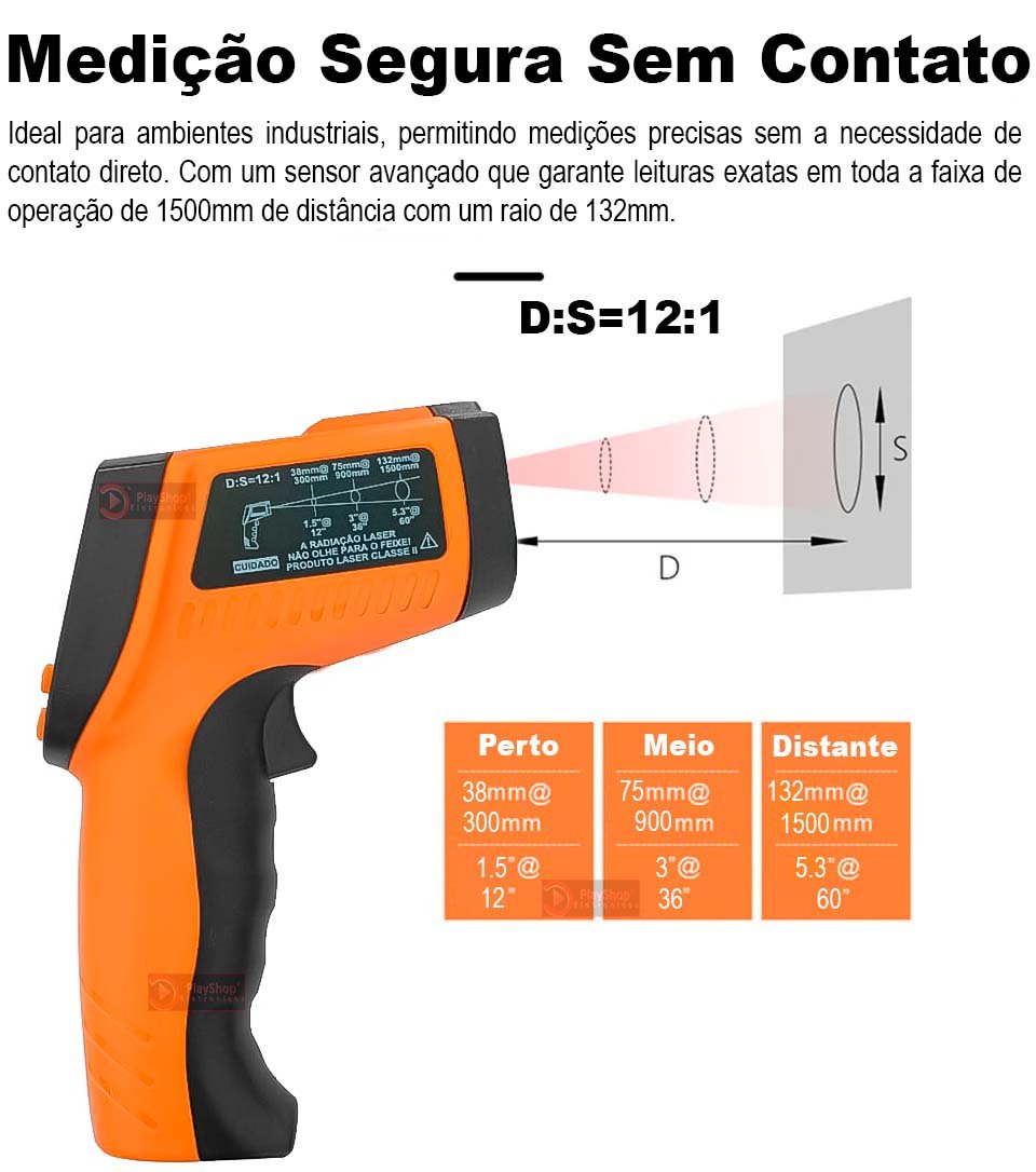 Termômetro Digital Industrial Multiuso e Culinário Infravermelho Laser para Comida Fritura Assados - - 5