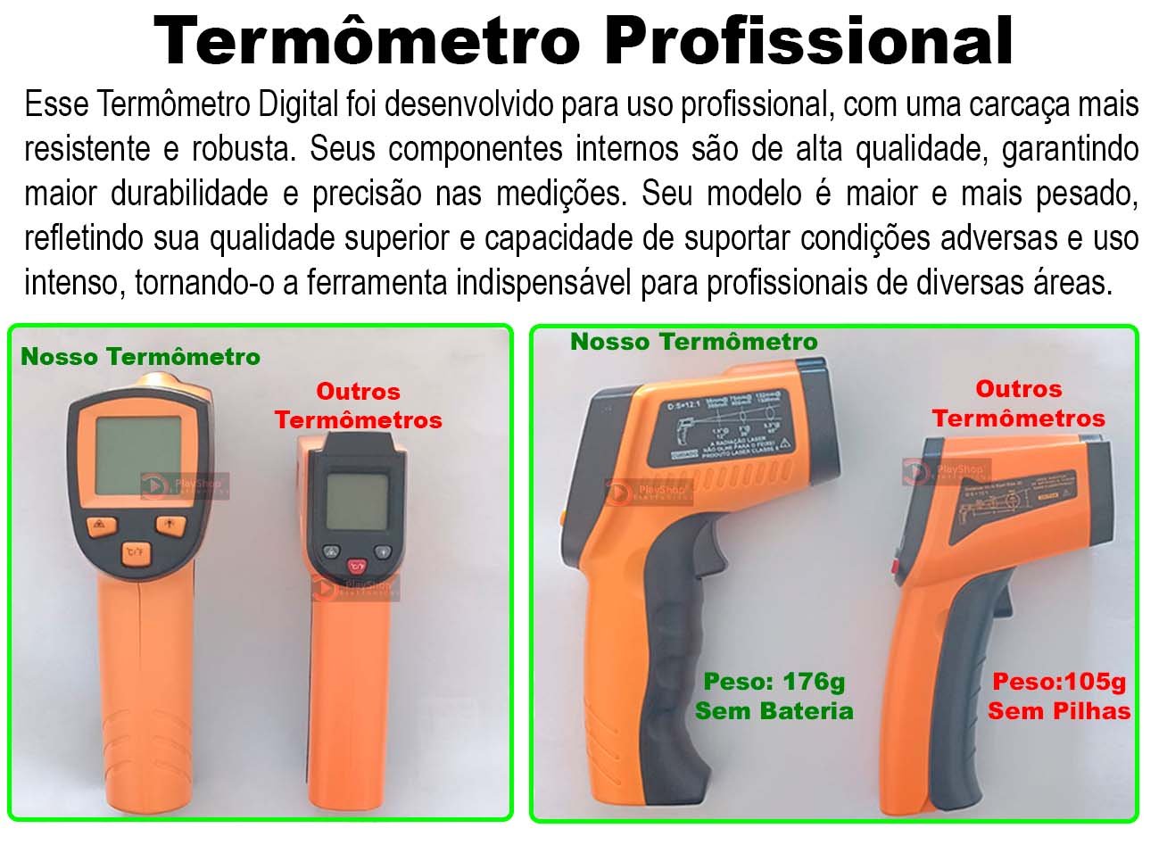 Termômetro Digital Industrial Multiuso e Culinário Infravermelho Laser para Comida Fritura Assados - - 2