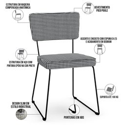 Kit 04 Cadeiras Decorativas Para Sala De Jantar Allana L02 Pied Poule - Lyam Decor - 4