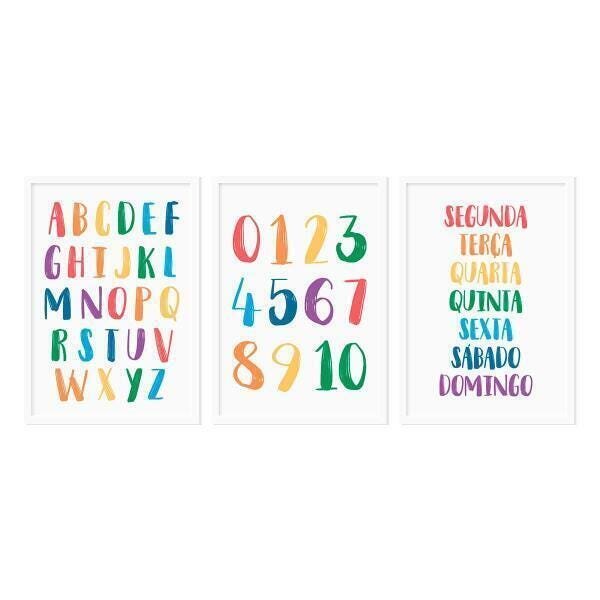 Kit Jogo Educativo Alfabeto e Numerais Coloridos em MDF