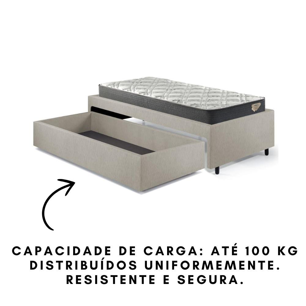 Cama Box Solteiro com Gaveta 88x188 cm Revestida em Courino Linho Areia com Colchão Adapto Ecoflex - 10