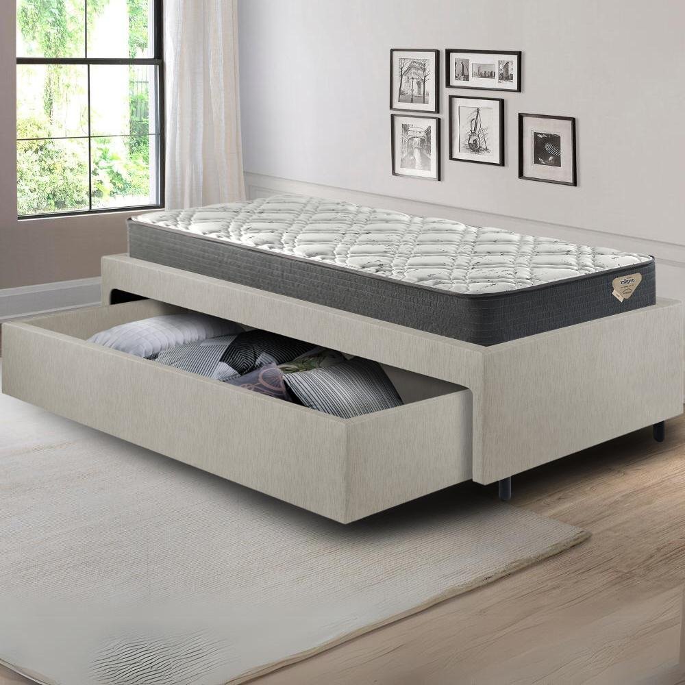 Cama Box Solteiro com Gaveta 88x188 cm Revestida em Courino Linho Areia com Colchão Adapto Ecoflex - 6