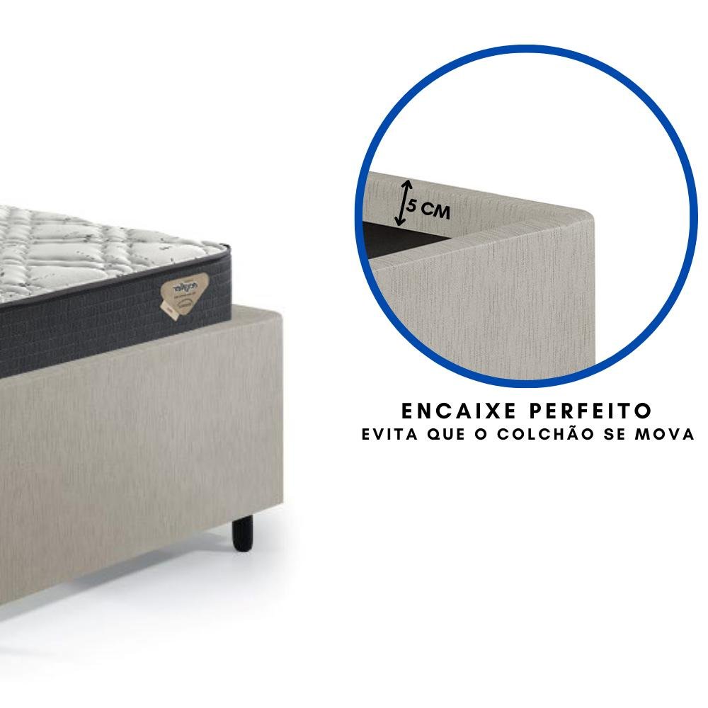 Cama Box Solteiro com Gaveta 88x188 cm Revestida em Courino Linho Areia com Colchão Adapto Ecoflex - 11