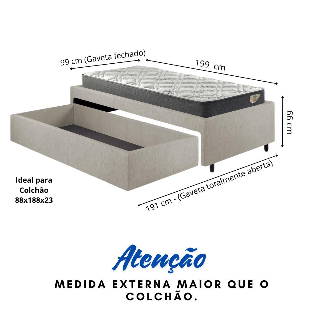 Cama Box Solteiro com Gaveta 88x188 cm Revestida em Courino Linho Areia com Colchão Adapto Ecoflex - 5