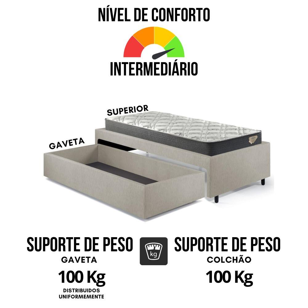 Cama Box Solteiro com Gaveta 88x188 cm Revestida em Courino Linho Areia com Colchão Adapto Ecoflex - 9