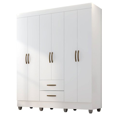 Guarda-roupa Casal 6 Portas 2 Gavetas e 5 Prateleira Lisa Mdp Branco