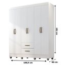 Ver imagem 3 de Guarda-roupa Casal 6 Portas 2 Gavetas e 5 Prateleira Lisa Mdp Branco