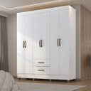 Ver imagem 6 de Guarda-roupa Casal 6 Portas 2 Gavetas e 5 Prateleira Lisa Mdp Branco