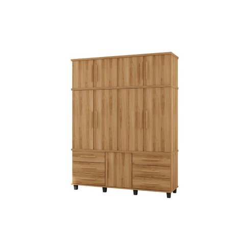 Roupeiro / Guarda Roupas Pris Triplex 1.90m 4 Portas e 6 Gavetas com Corrediças Telescópicas Cor Nat